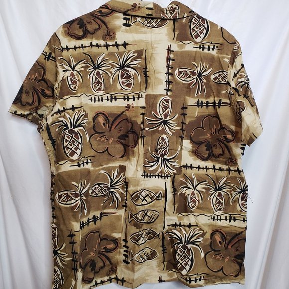 Vintage Hawaiian Camp Shirt Size Large Barefoot In Paradise Brown Pineapple - Picture 5 of 5